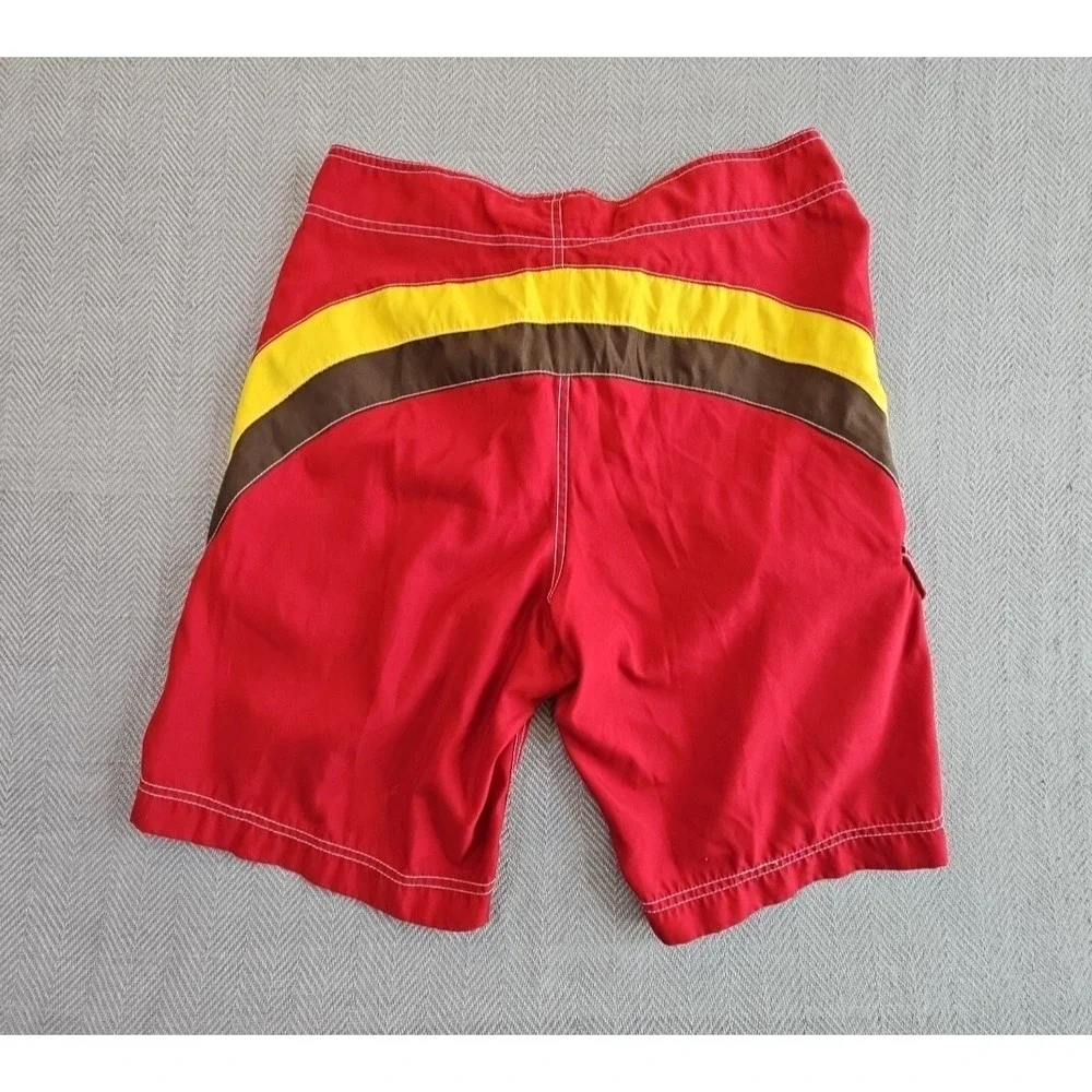 American Eagle Men 32 Board Shorts Swim Trunks Red Yellow 10 Inseam EUC Surf NWT